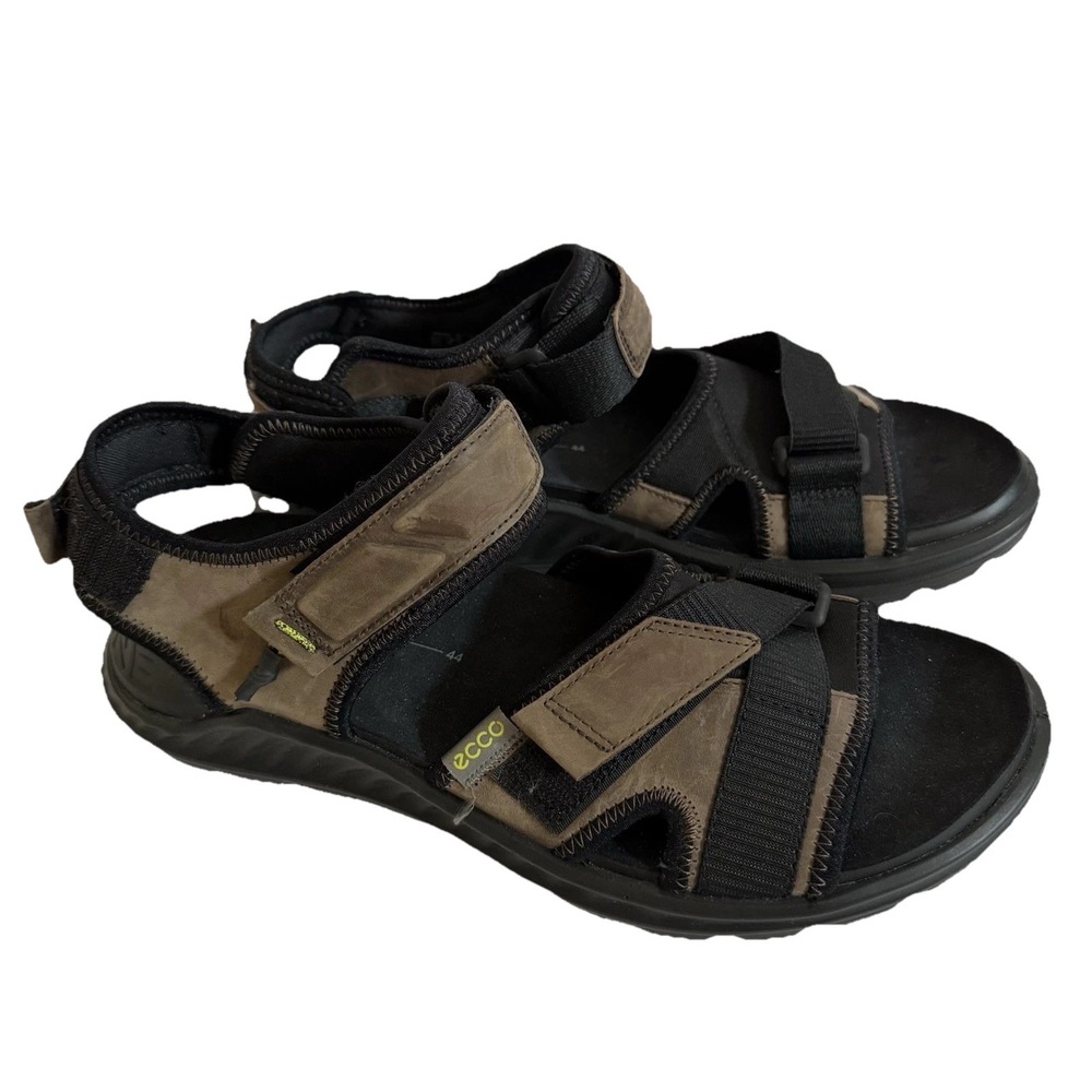 ECCO Exowrap Sandals Men 10 Brown Black Outdoor Sport Hook Loop 3 Strap - Picture 2 of 10